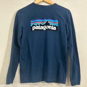 Patagonia Responsibili-Tee Long Sleeve Shirt M Navy Blue Logo Graphic Men’s Tee